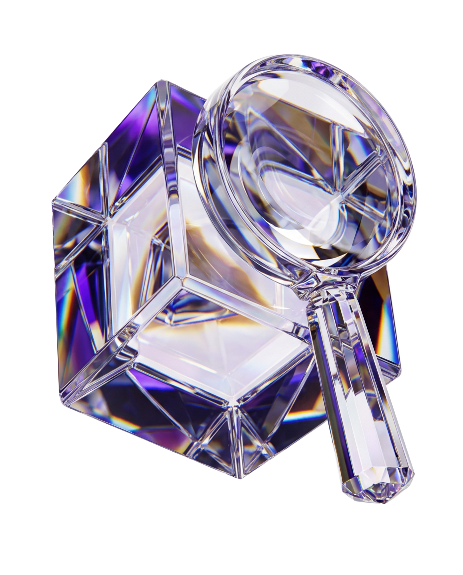 Cube en verre et loupe