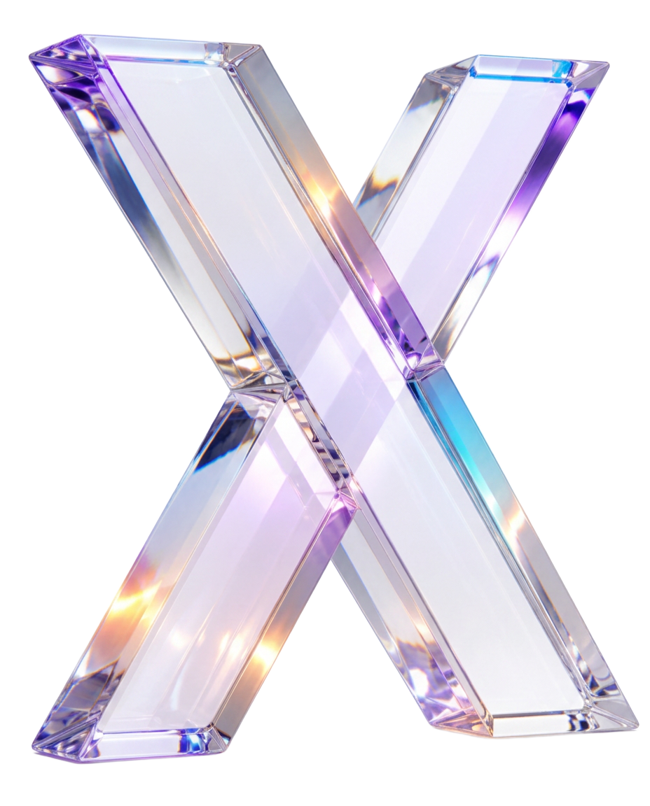 Lettre X en verre transparent